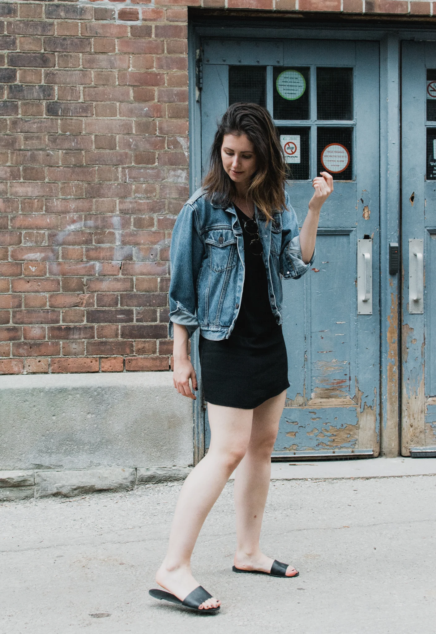 Black t shirt dress with denim jacket outlet